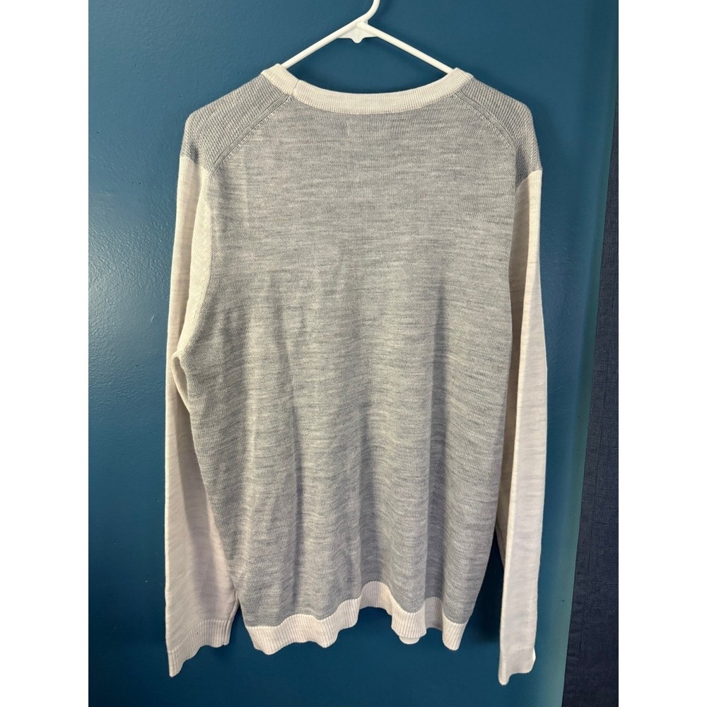 APT 9 Mens Long Sleeve Crew Neck Sweater XL Gray White Standard Fit